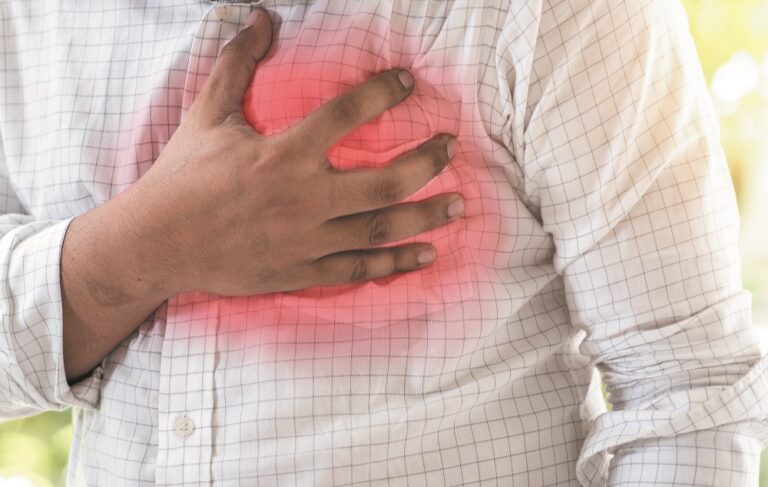 Close up of man is heart attack