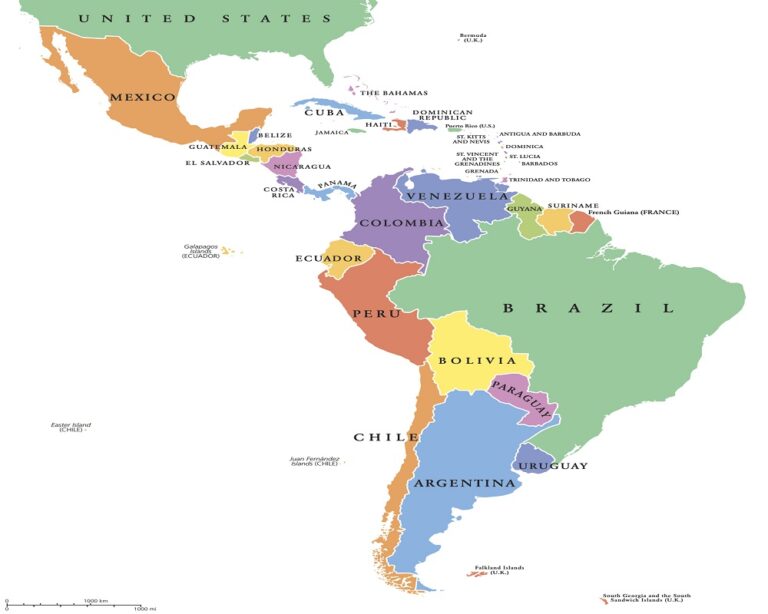 Latin America single states political map