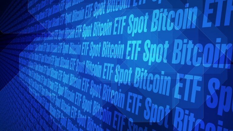 Crypto spot bitcoin etf digital money investment fund with abstract background in financial industry offering opportunities for growth and returns in virtual digital market