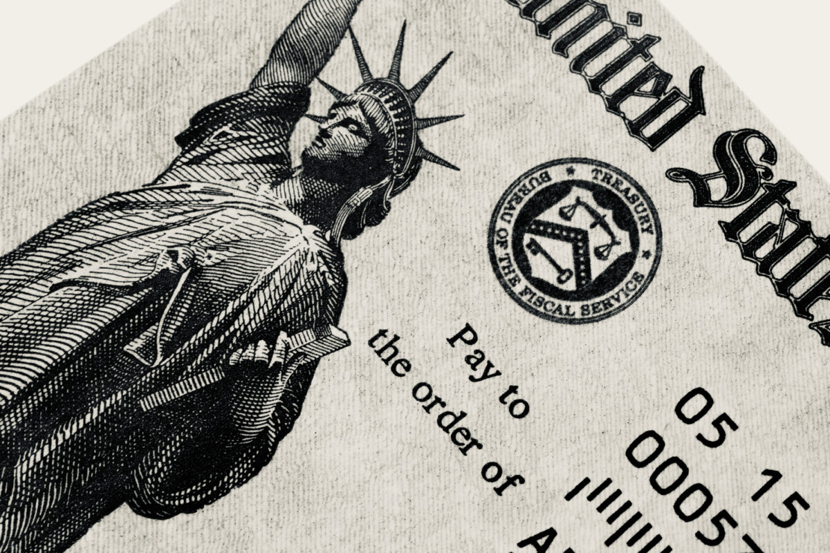 Close-up of a Social Security Check issued by the US federal Government