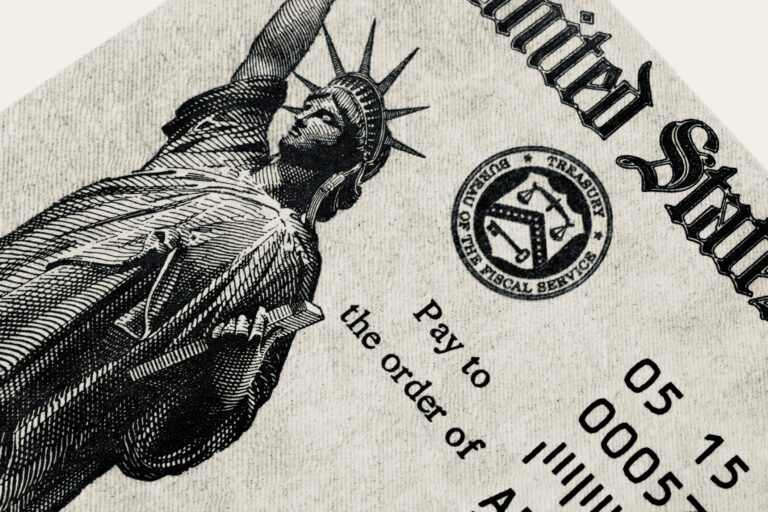 Close-up of a Social Security Check issued by the US federal Government