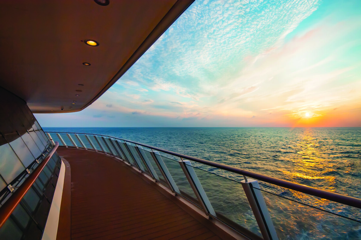 Scenic view of cruise liner deck and ocean
