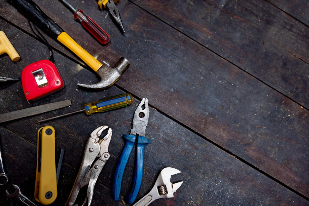 Tools on a table at a workshop