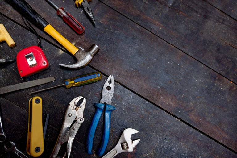 Tools on a table at a workshop