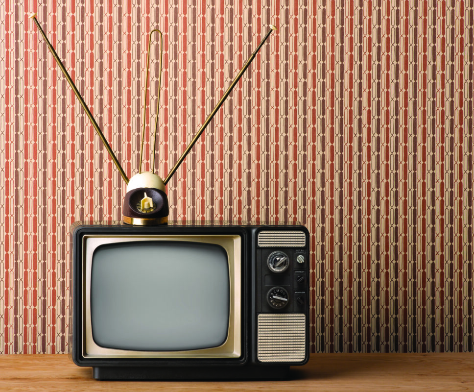 Vintage TV with Rabbit Ear Antenna