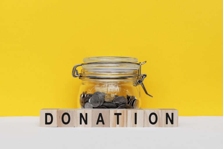 Donations Text and Coins Jar