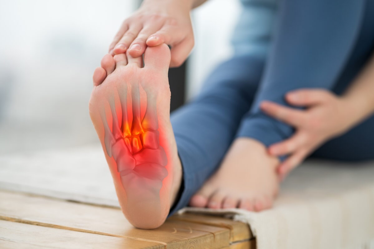 Joint diseases, hallux valgus, plantar fasciitis, heel spur, woman's leg hurts, pain in the foot, massage of female feet at home