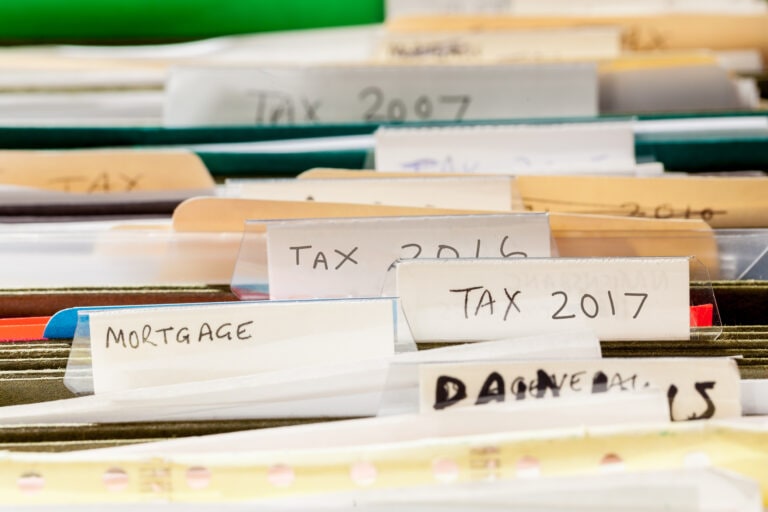 Home handmade file folders for tax papers