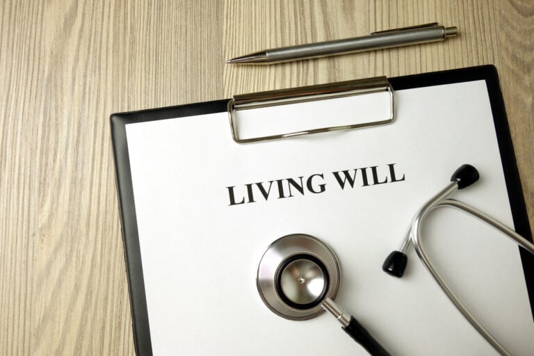 Living will directive with stethoscope and pen