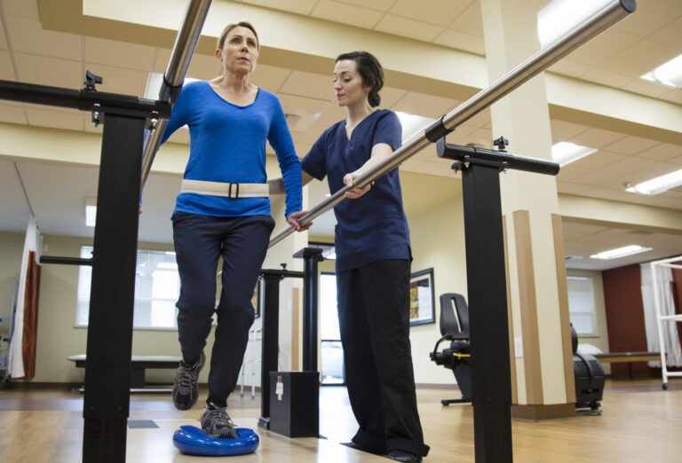Patient having physical therapy in hospital