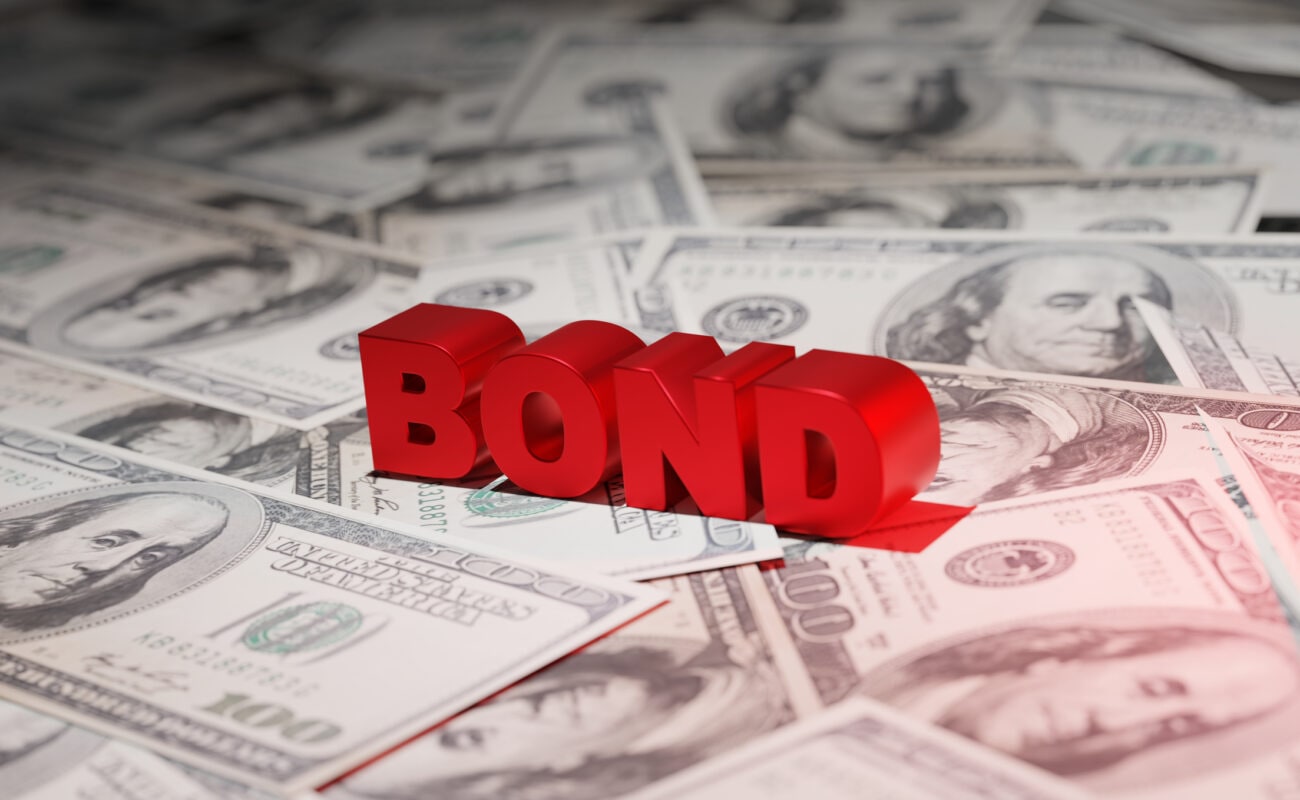 Bond markets with US dollars,3D render