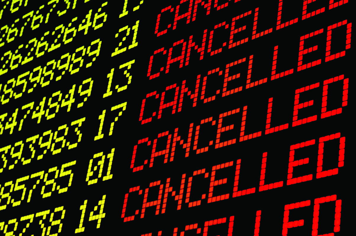 Cancelled flights on airport board